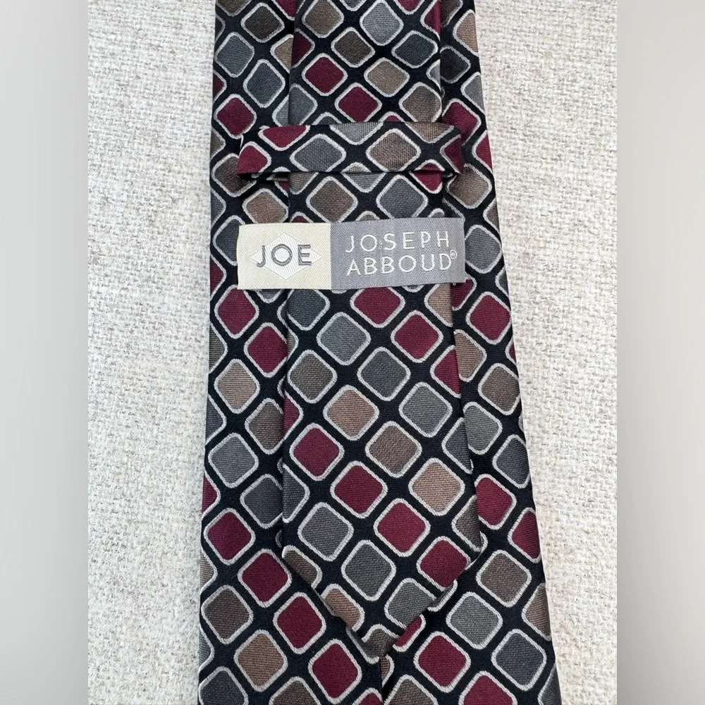 JOSEPH ABBOUD Mens Silk Tie Copper, Silver, Ruby, Designer Business Party Preppy
